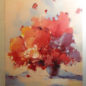 Large Acrylic on Canvas Painting: Vase of Flowers